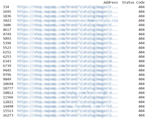 404 Errors from Screaming Frog Export