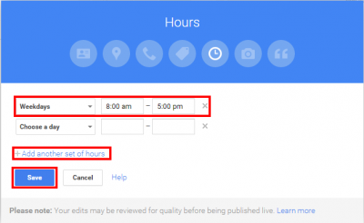Business Hours Edit Interface
