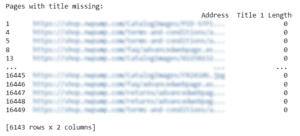 Pages missing title tags from Screaming Frog crawl