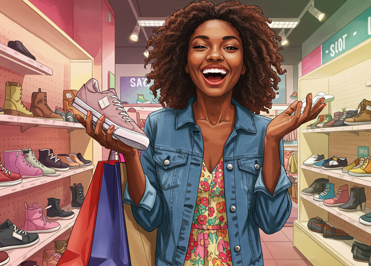 AI generated image of happy women shopping for shoes