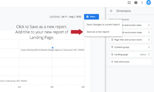 GA4 Custom Report Step 4 - Click to Save as a new report and add title