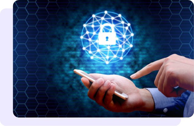Cyber security concept. businessman using smartphone with lock network icon to illustrate Website Hosting, Maintenance Solutions, Security, Certainty