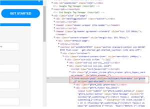 HTML form element highlighted in Chrome inspect tool