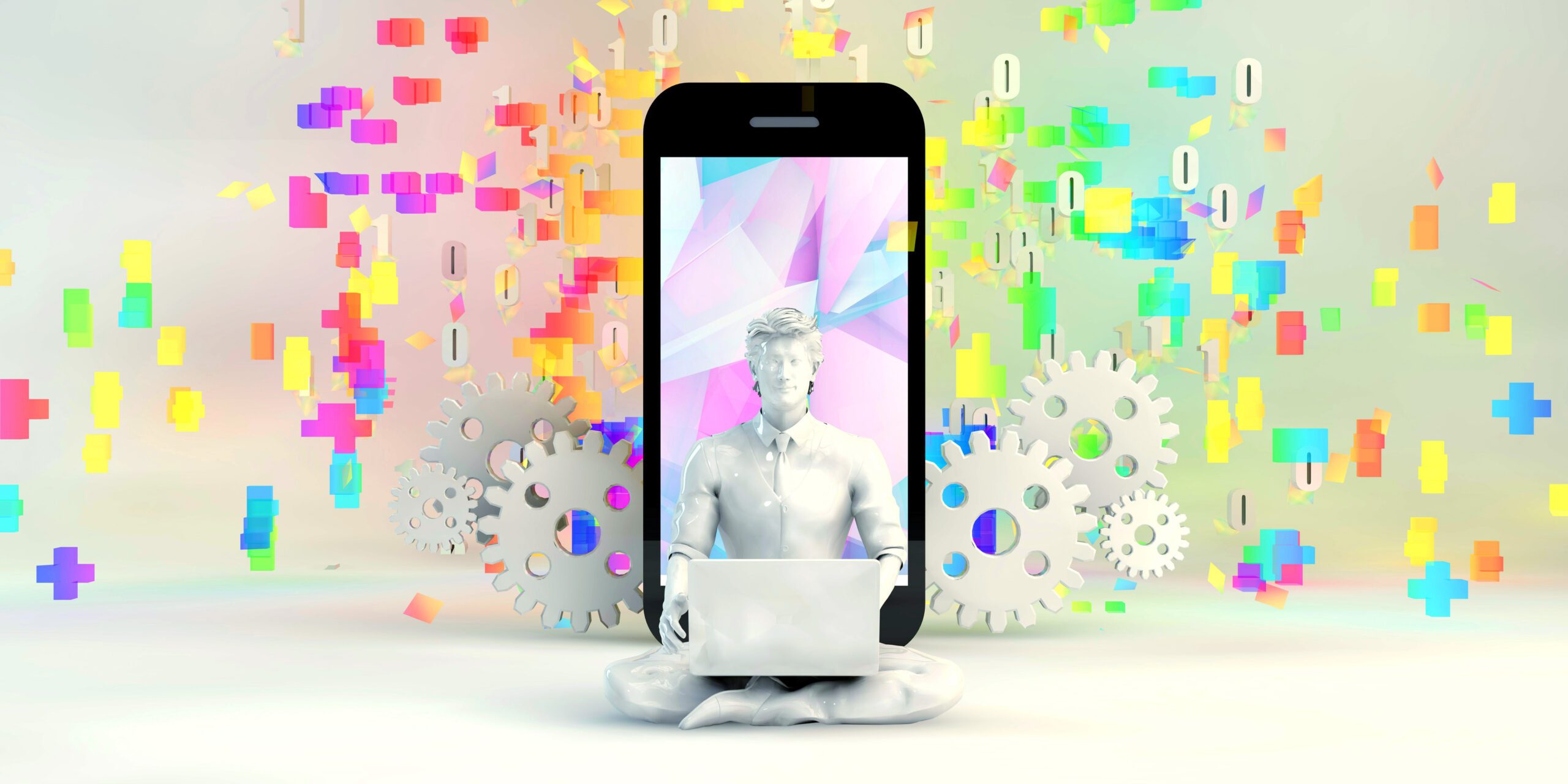 human figure on cellphone screen surrounded by vibrant colors to illustrate Style Sheets For Content Consistency — One Client At A Time