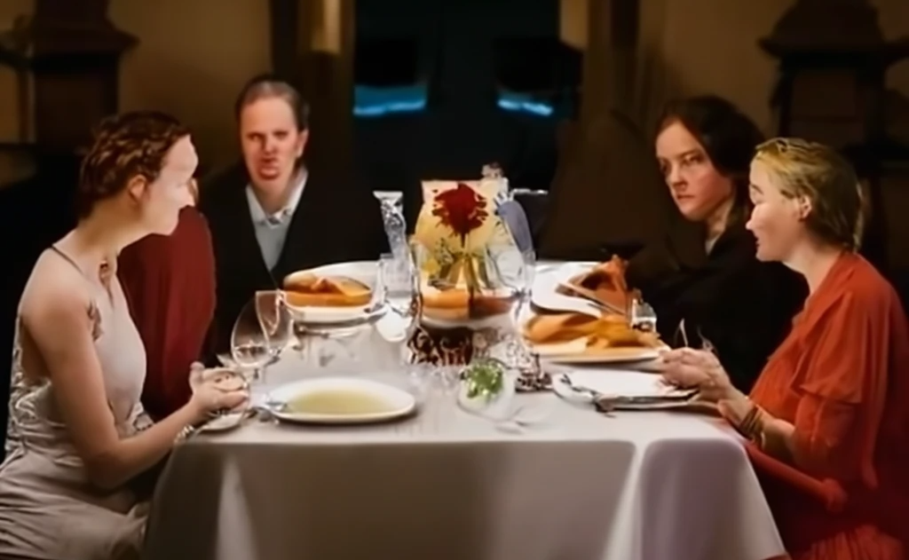 AI-generated image from craiyon.com showing four people at a dinner table to illustrate top content marketing trends.