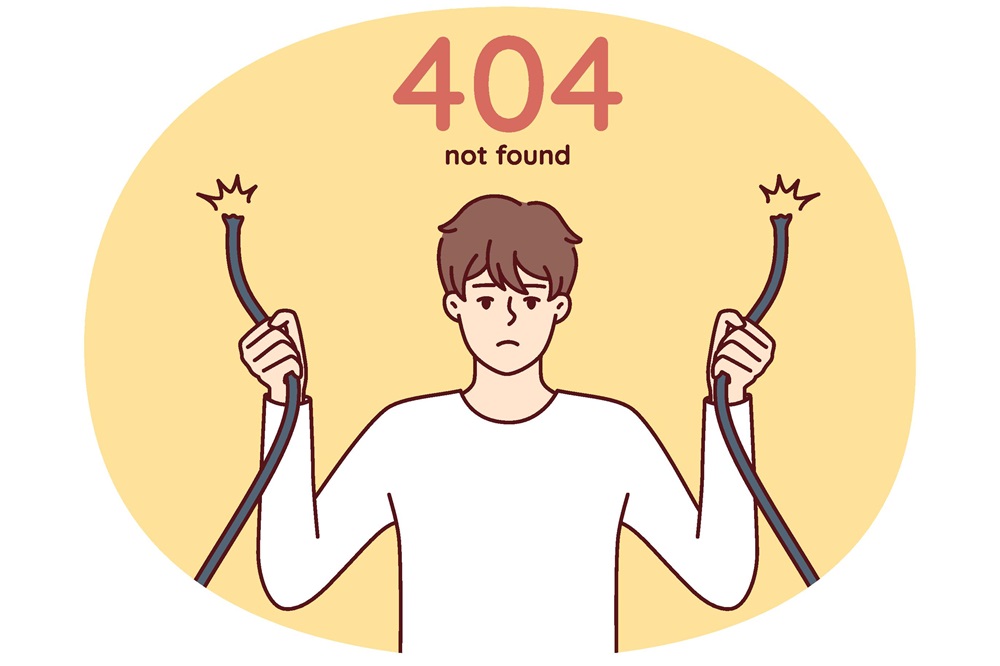 A 404 error screen with a man.