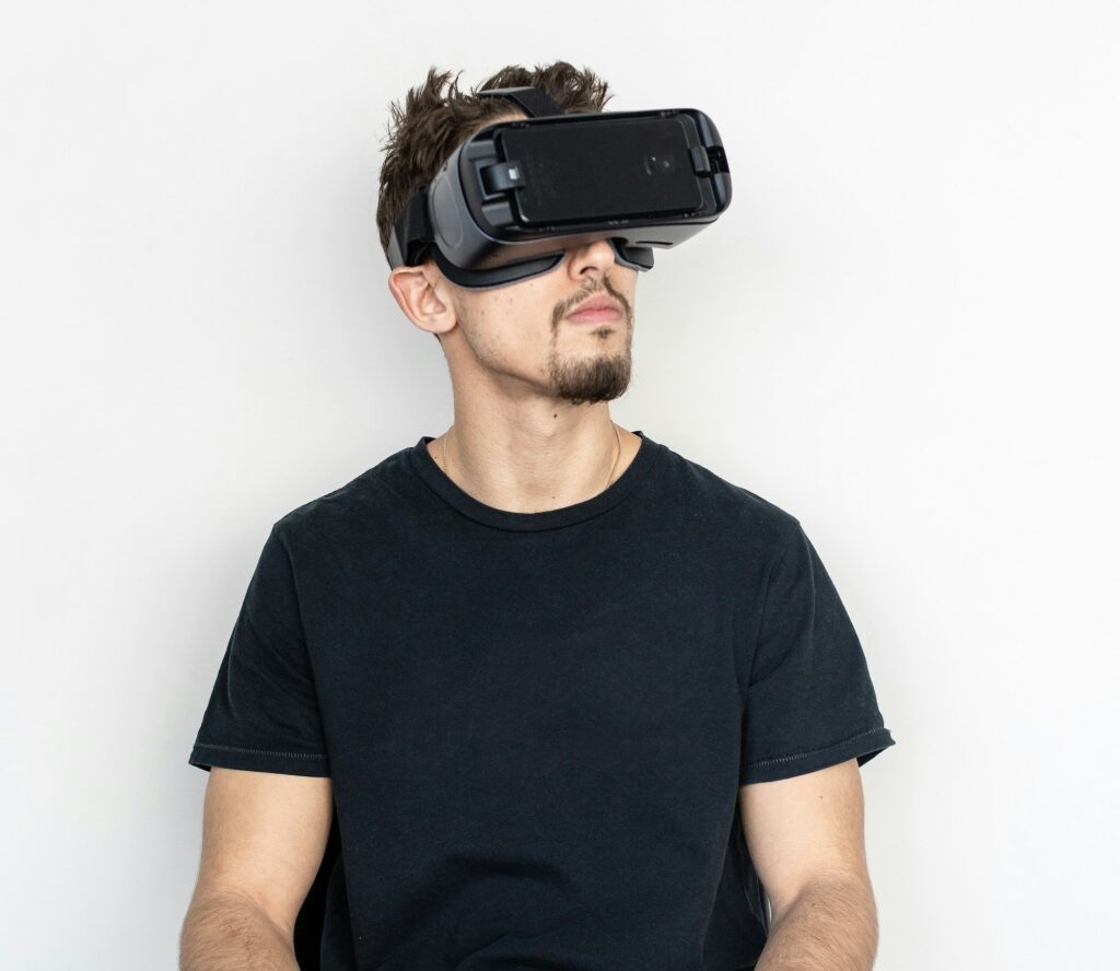 Man with virtual reality glasses on