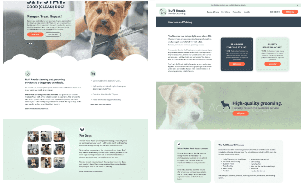 A website design for a dog groomer