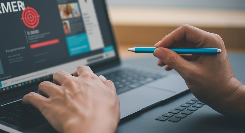 A person's hands at a laptop.